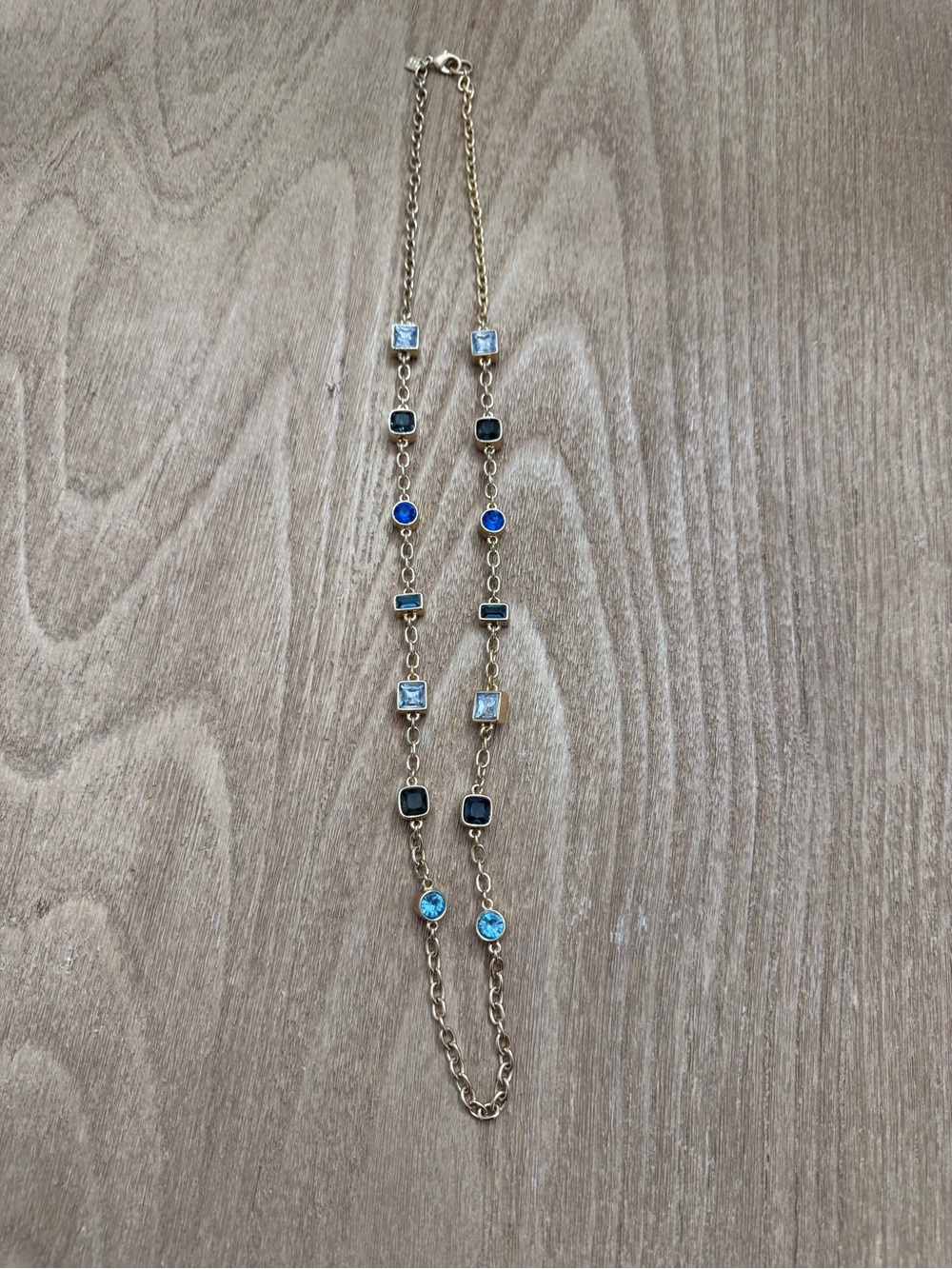 Banana Republic Blue Ombre Rhinestone Bezel Long Chain Necklace